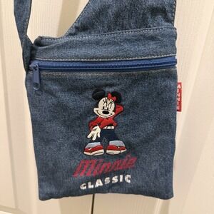 Disney Store Minnie Mouse Classic Denim Crossbody Bag Zipper Shoulder Purse Y2K